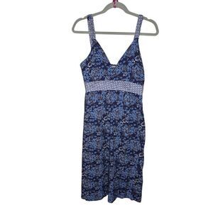 Lucky Brand Women's Floral V-Neck Knee-Length Dress Blue Size S Standard